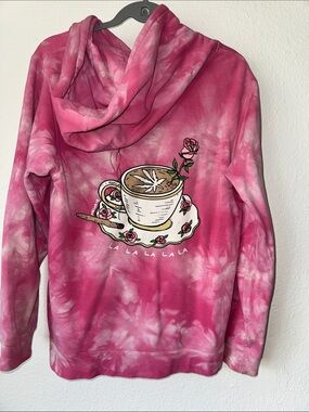 Elodie Pink Tie-Dye Hoodie with Coffee & Rose Motif